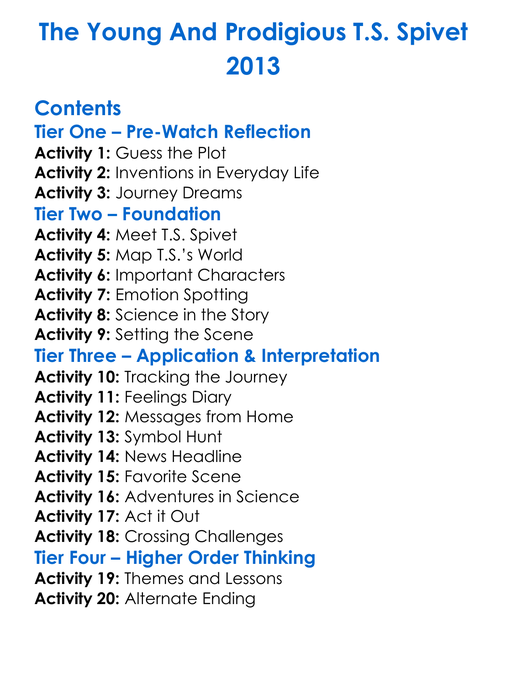 The Young And Prodigious Ts Spivet 2013 Worksheet Activity Booklet