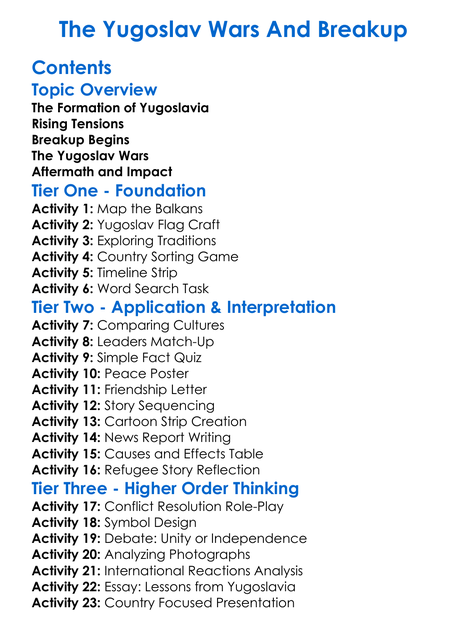 The Yugoslav Wars And Breakup Worksheet Activity Booklet