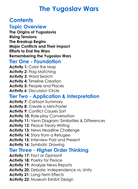 The Yugoslav Wars Worksheet Activity Booklet