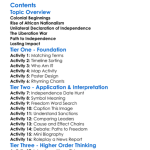 The Zimbabwean Independence Movement Worksheet Activity Booklet
