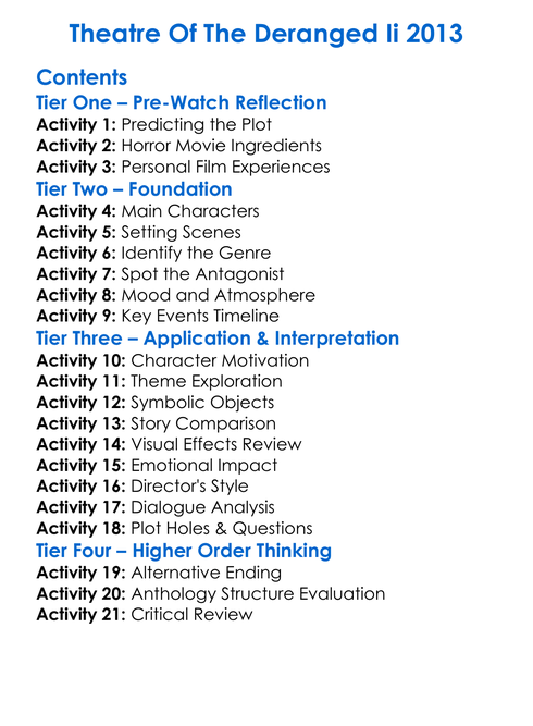 Theatre Of The Deranged Ii 2013 Worksheet Activity Booklet