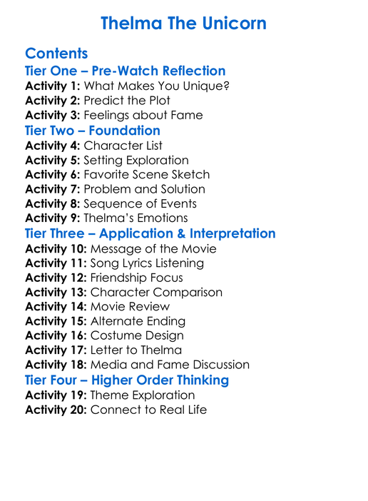 Thelma The Unicorn Worksheet Activity Booklet