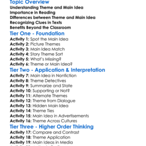 Theme And Main Idea Identification Worksheet Activity Booklet