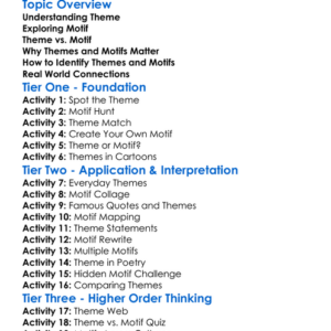 Theme And Motif Worksheet Activity Booklet