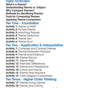 Theme Comparison Worksheet Activity Booklet