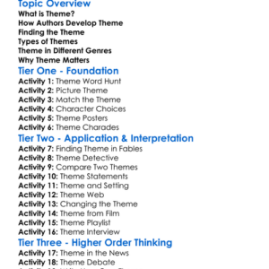 Theme Development Worksheet Activity Booklet