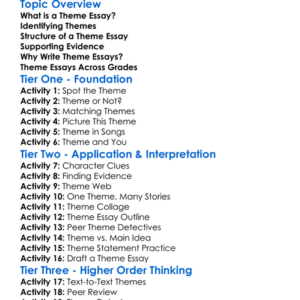 Theme Essays Worksheet Activity Booklet