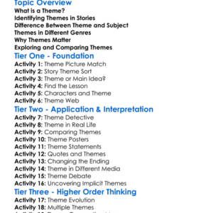 Theme Exploration Worksheet Activity Booklet