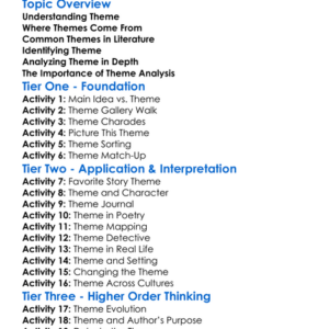 Theme Identification And Analysis Worksheet Activity Booklet