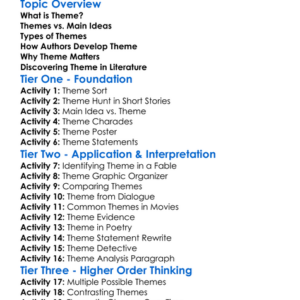 Theme In Literature Worksheet Activity Booklet