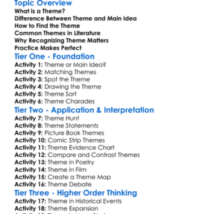 Theme Recognition Worksheet Activity Booklet