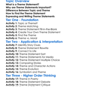 Theme Statement Worksheet Activity Booklet
