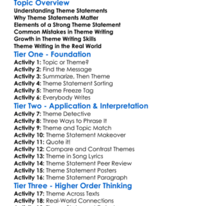 Theme Statement Writing Worksheet Activity Booklet