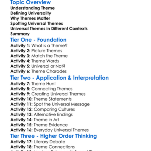 Theme Universality Worksheet Activity Booklet