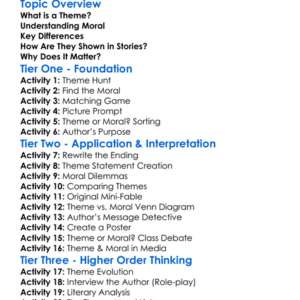 Theme Versus Moral Worksheet Activity Booklet