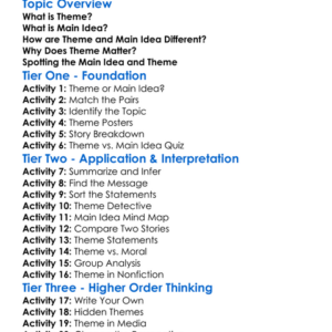 Theme Vs Main Idea Worksheet Activity Booklet