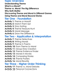 Theme Vs Moral Worksheet Activity Booklet