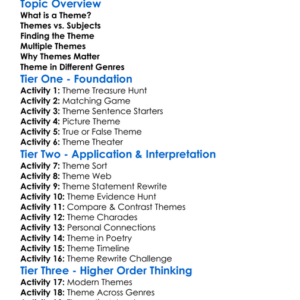 Theme Worksheet Activity Booklet