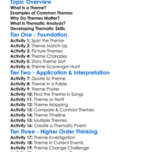 Themes And Thematic Analysis Worksheet Activity Booklet
