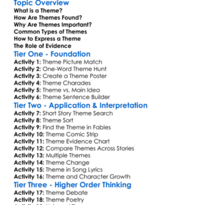 Themes Worksheet Activity Booklet