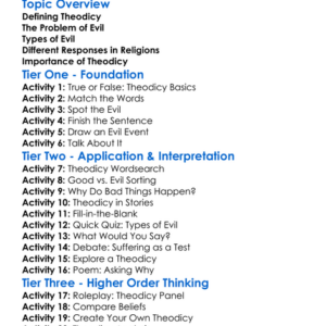 Theodicy Worksheet Activity Booklet