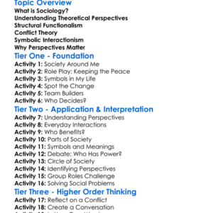 Theoretical Perspectives In Sociology Worksheet Activity Booklet