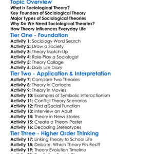 Theory In Sociology Worksheet Activity Booklet