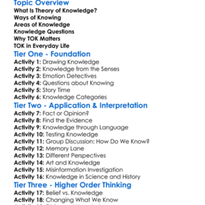 Theory Of Knowledge Worksheet Activity Booklet