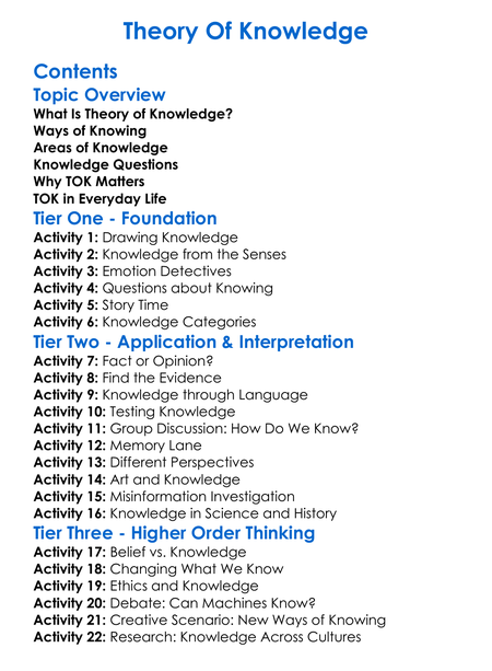 Theory Of Knowledge Worksheet Activity Booklet