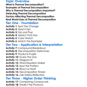 Thermal Decomposition Worksheet Activity Booklet