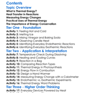 Thermal Energy And Heat In Reactions Worksheet Activity Booklet
