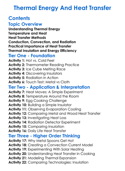Thermal Energy And Heat Transfer Worksheet Activity Booklet