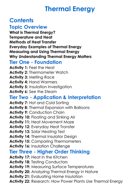 Thermal Energy Worksheet Activity Booklet
