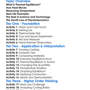 Thermal Equilibrium Worksheet Activity Booklet
