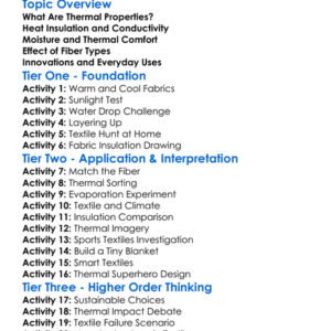 Thermal Properties Of Textiles Worksheet Activity Booklet