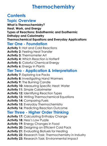 Thermochemistry Worksheet Activity Booklet