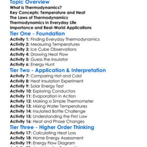 Thermodynamics Basic Concepts Worksheet Activity Booklet