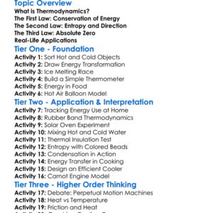 Thermodynamics Laws Worksheet Activity Booklet