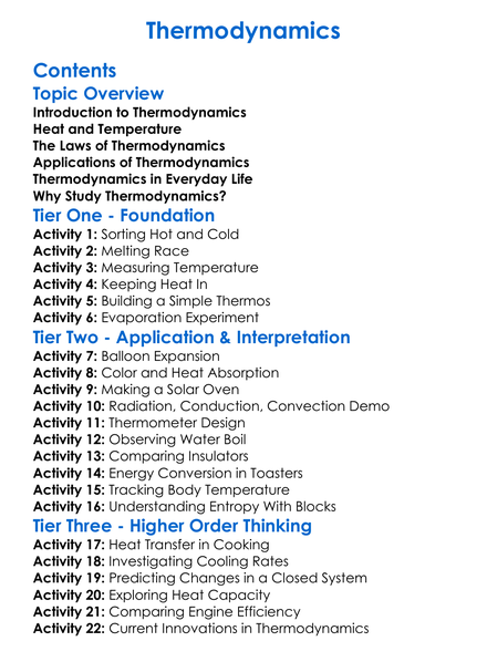 Thermodynamics Worksheet Activity Booklet