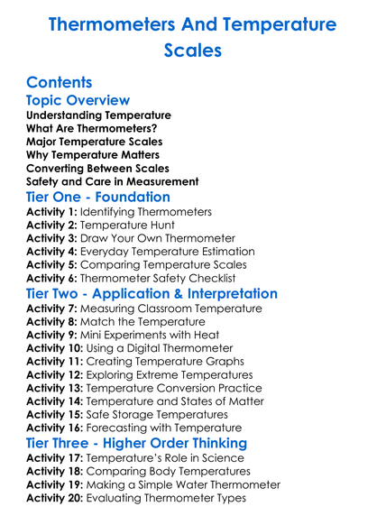 Thermometers And Temperature Scales Worksheet Activity Booklet