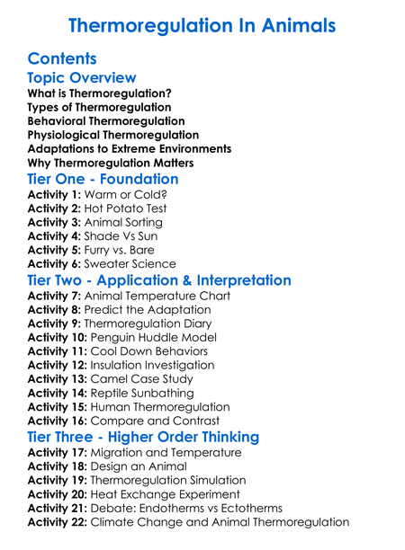 Thermoregulation In Animals Worksheet Activity Booklet