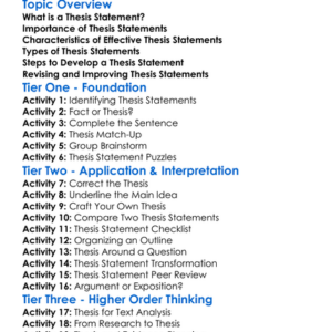 Thesis Statement Development Worksheet Activity Booklet
