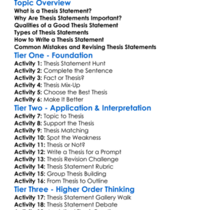 Thesis Statements Worksheet Activity Booklet