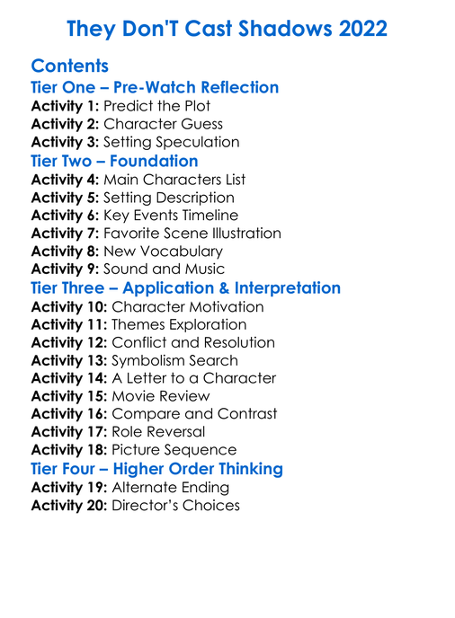 They Dont Cast Shadows 2022 Worksheet Activity Booklet