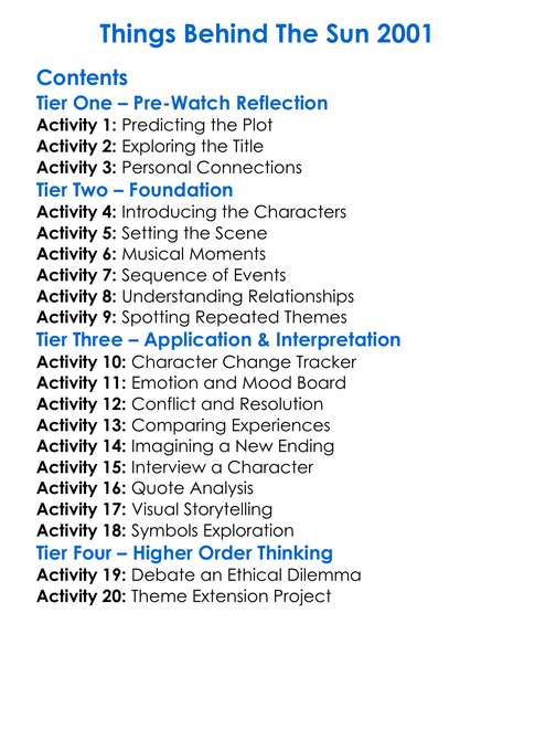 Things Behind The Sun 2001 Worksheet Activity Booklet
