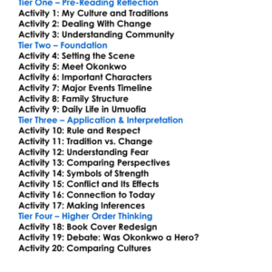 Things Fall Apart Chinua Achebe Worksheet Activity Booklet