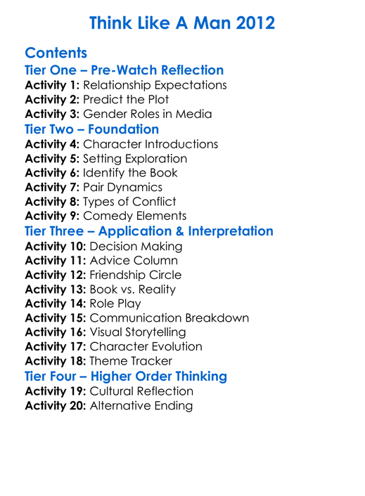 Think Like A Man 2012 Worksheet Activity Booklet