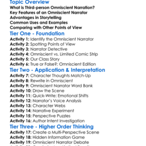 Third-Person Omniscient Narration Worksheet Activity Booklet