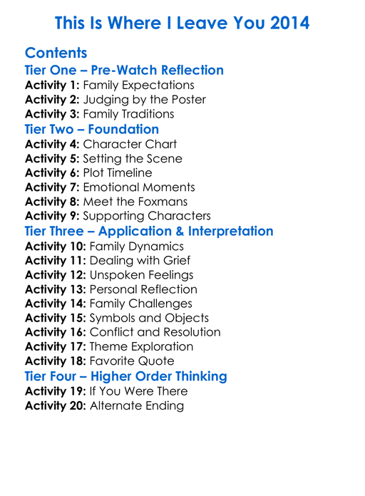 This Is Where I Leave You 2014 Worksheet Activity Booklet
