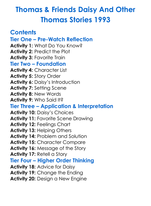 Thomas Friends Daisy And Other Thomas Stories 1993 Worksheet Activity Booklet